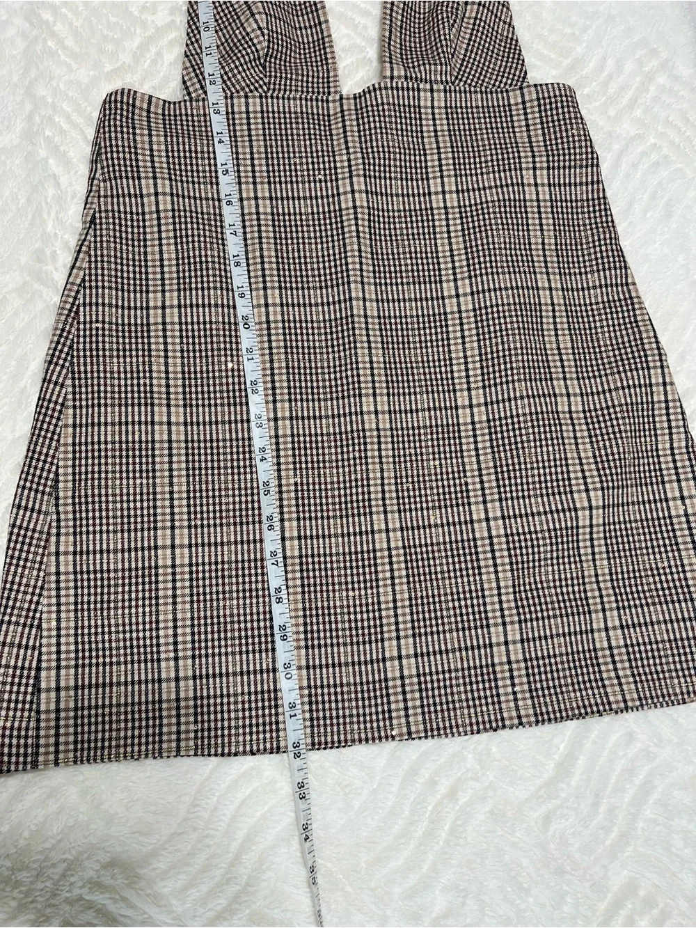 Zara Plaid Pinafore Mini Dress Size S Deep V Sleeveless Jumper Side Zip Tweed - Picture 8 of 9